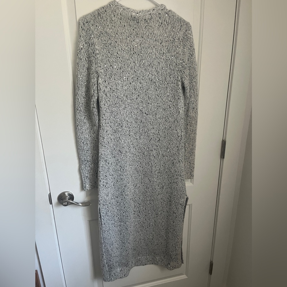 White House Black Market Gray Longline Open Front Duster Cardigan - Size S - Picture 6 of 6